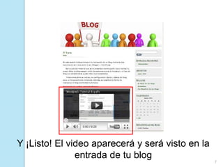 Y ¡Listo! El video aparecerá y será visto en la
               entrada de tu blog
                                                  7
 