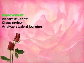 Improvement: Absent students Class review Analyze student learning * 