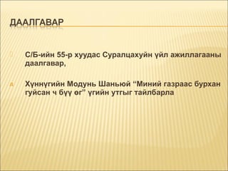 С/Б-ийн 55-р хуудас Суралцахуйн үйл ажиллагааны даалгавар, Хүннүгийн Модунь Шаньюй “Миний газраас бурхан гуйсан ч бүү өг” үгийн утгыг тайлбарла 