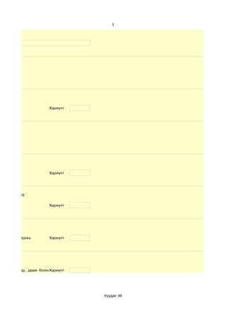 1




                       Хариулт




                       Хариулт




цэнд явдаг уу

                       Хариулт




    d. 6-с дээш        Хариулт




    d. шатар, даам болонХариулт
                         бусад




                                  Хуудас 48
 