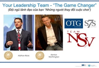 Your Leadership Team - “The Game Changer”
  (Đội ngũ lãnh đạo của bạn “Những người thay đổi cuộc chơi”)




                               Kenton
         Nathan Ricks
                              Worthington
 