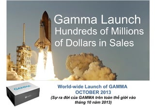 (Doanh số bán hàng đạt hàng trăm triệu USD)




   World-wide Launch of GAMMA
          OCTOBER 2013
(Sự ra đời của GAMMA trên toàn thế giới vào
             tháng 10 năm 2013)
 