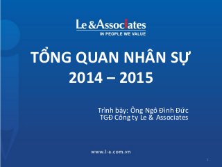 TỔNG QUAN NHÂN SỰ
2014 – 2015
Trình bày: Ông Ngô Đình Đức
TGĐ Công ty Le & Associates
1
 