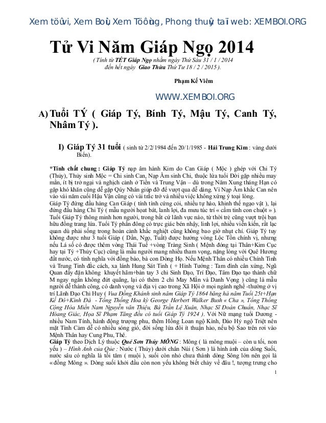 Tu vi 2014 nam giap ngo