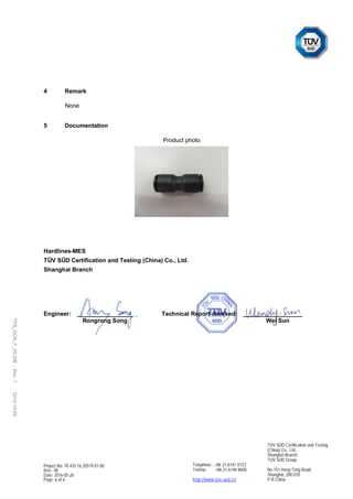Tuv ROHS certificate --plastic pneumatic  push in fittings