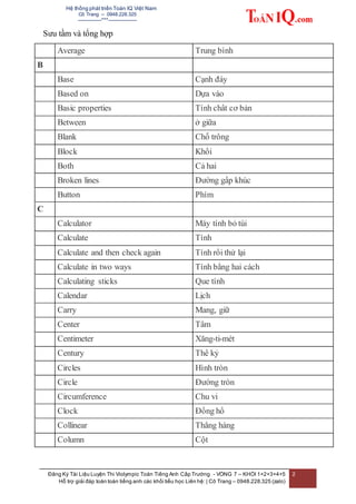 TỪ VỰNG TOÁN TIẾNG ANH LỚP 7
