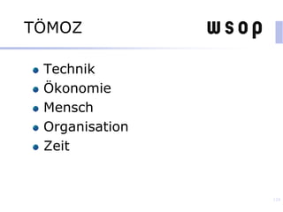 TÖMOZ
Technik
Ökonomie
Mensch
Organisation
Zeit
124
 