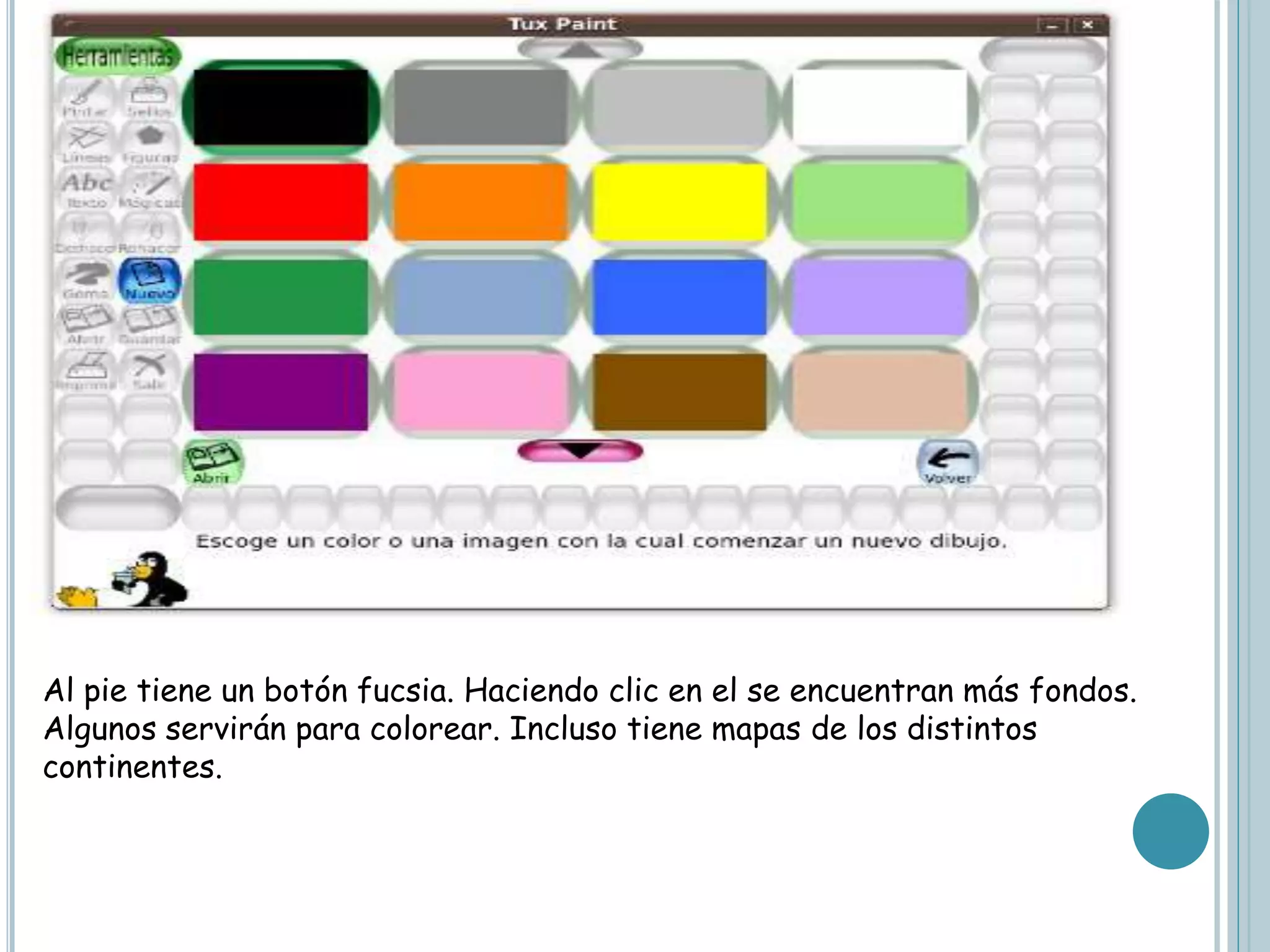 Al pie tiene un botón fucsia. Haciendo clic en el se encuentran más fondos.
Algunos servirán para colorear. Incluso tiene mapas de los distintos
continentes.
 