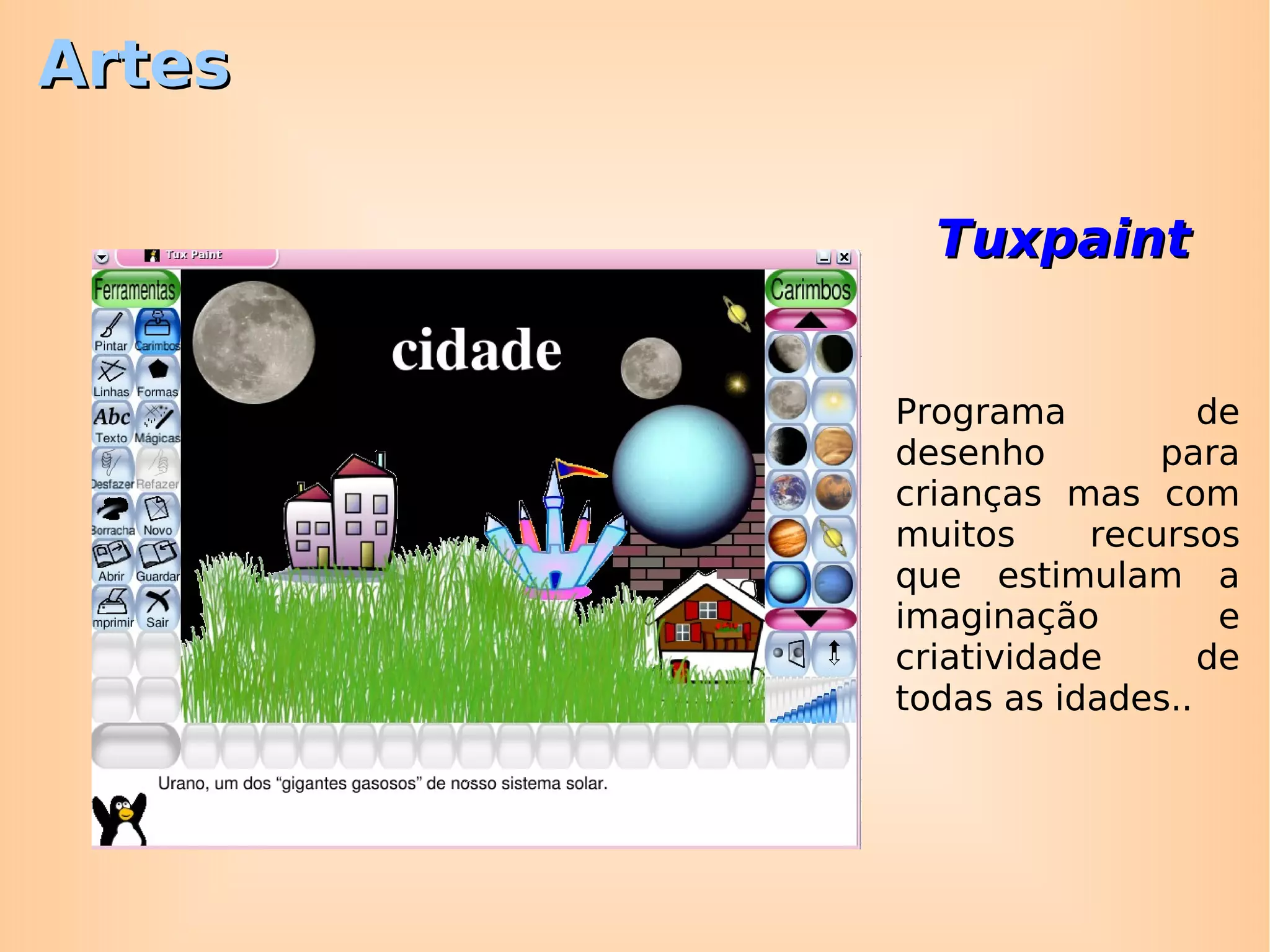 Software para edição e criação de imagens vetoriais, gerando as imagens a partir de coordenadas dos pontos, de forma transparente ao usuário. Estas  são mais leves e não perdem a qualidade ao serem redimensionadas, em oposição aos desenhos bitmap. Inkscape Artes 