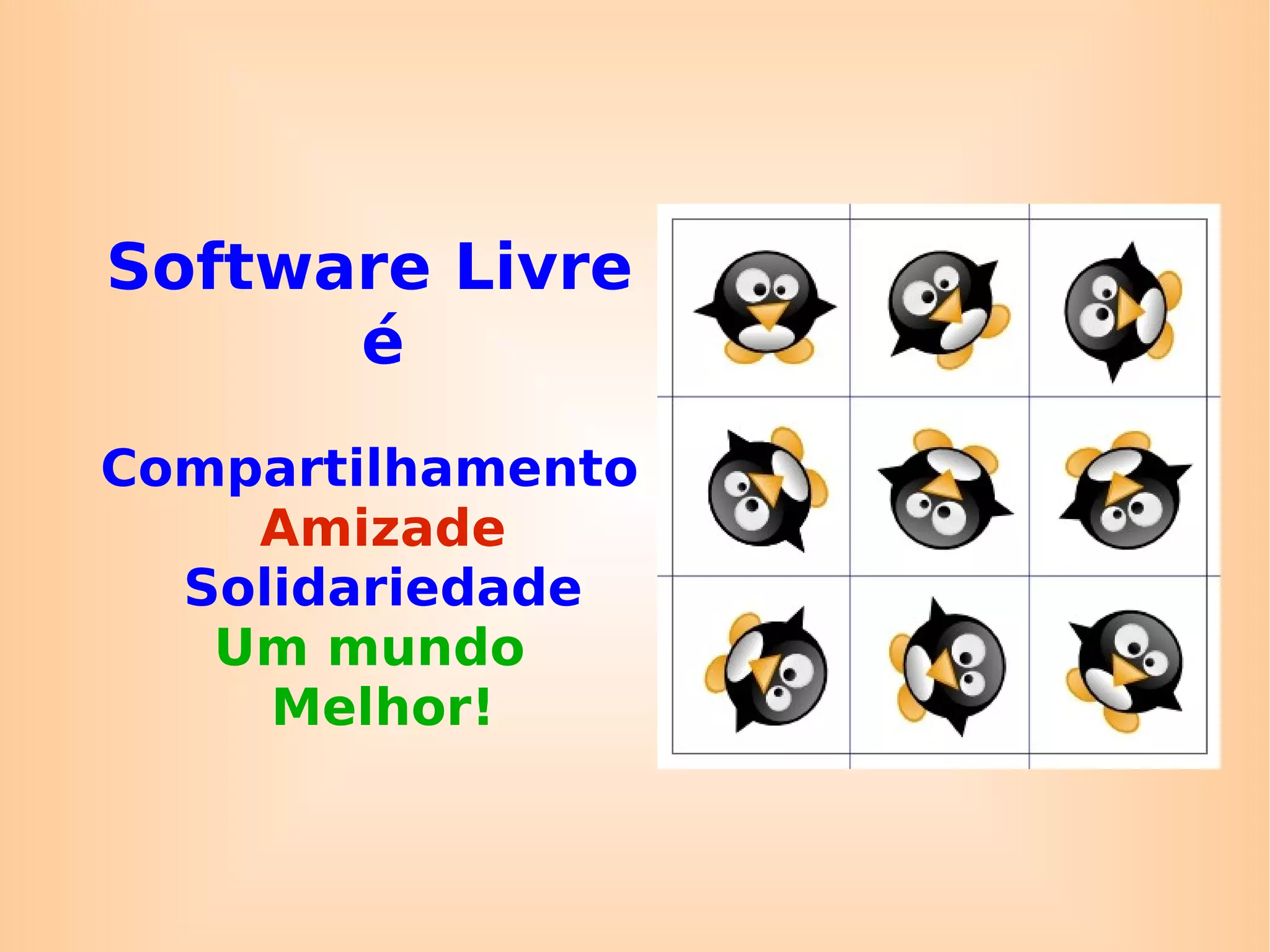 Software Livre é Compartilhamento Amizade Solidariedade Um mundo Melhor! 