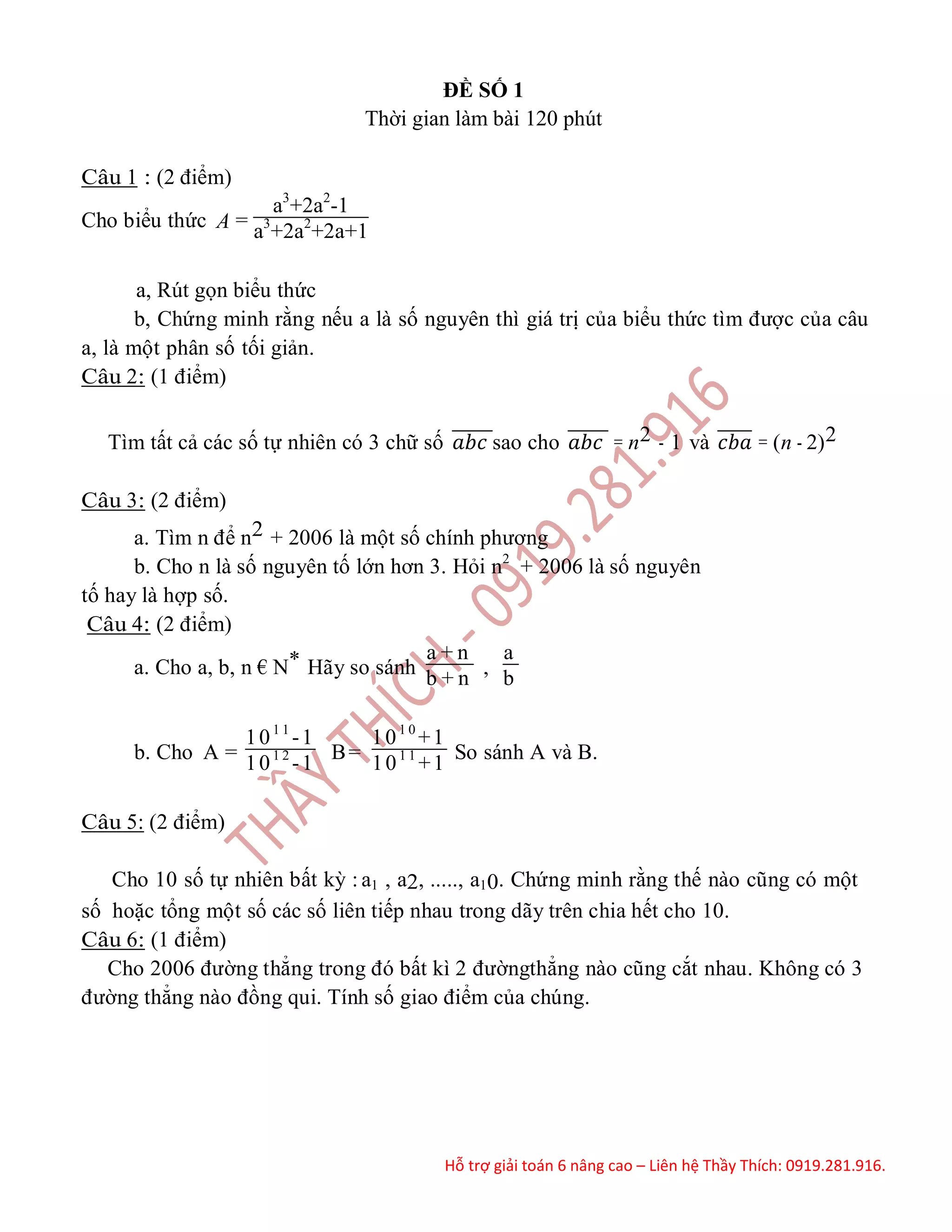 Tuyển tập 60 đề thi học sinh giỏi môn Toán lớp 6 - Thầy Thích | PDF