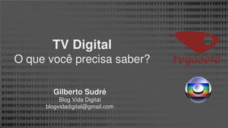 TV Digital
O que você precisa saber?

       Gilberto Sudré
          Blog Vida Digital
     blogvidadigital@gmail.com
 