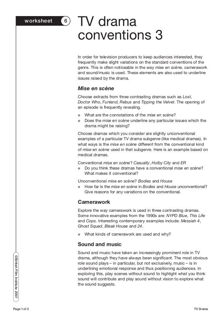 Worksheets Drama Worksheets tv drama worksheets worksheet 6 conventions 3 in order for television producers to keep audiences interested they frequently make slight variations on the