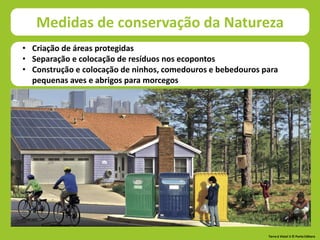 Medidas de conservação da Natureza
• Criação de áreas protegidas
• Separação e colocação de resíduos nos ecopontos
• Construção e colocação de ninhos, comedouros e bebedouros para
pequenas aves e abrigos para morcegos
Terra à Vista! 5 © Porto Editora
 