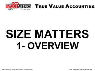 SIZE MATTERS
1- OVERVIEW
File: TVA-p3-01-SIZE-MATTERS-1-160220.odp Peter Burgess (c) All rights reserved
TRUE VALUE ACCOUNTING
 