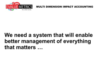 We need a system that will enable
better management of everything
that matters …
MULTI DIMENSION IMPACT ACCOUNTING
 