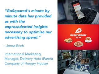 “GoSquared's minute by
minute data has provided
us with the
unprecedented insights
necessary to optimise our
advertising spend.”
–Jonas Erich
International Marketing
Manager, Delivery Hero (Parent
Company of Hungry House)
 