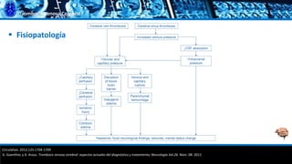 Trombosis Venosa Cerebral
 Fisiopatología
Circulation. 2012;125:1704-1709
G. Guenther, y A. Arauz. Trombosis venosa cerebral: aspectos actuales del diagnóstico y tratamiento; Neurología Vol.26. Núm. 08. 2011.
 