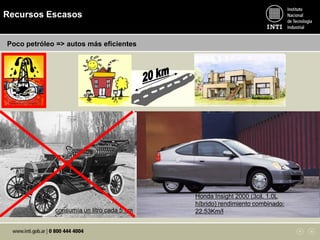 Honda Insight 2000 (3cil. 1.0L
híbrido) rendimiento combinado:
22.53Km/lconsumía un litro cada 5 km
Recursos Escasos
Poco petróleo => autos más eficientes
 