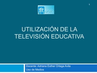 1




  UTILIZACIÓN DE LA
TELEVISIÓN EDUCATIVA



   Docente: Adriana Esther Ortega Avila
   Uso de Medios
 