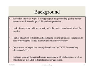 TVET in Higher Education in Nepal: Opportunities and Challenges | PDF