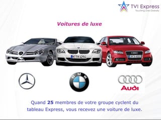 Voitures de luxe   Quand  25  membres de votre groupe cyclent du tableau Express, vous recevez une voiture de luxe. 