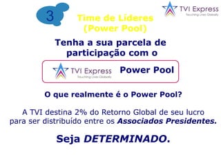 2Renda Residual     O Plano de Compensaçãoda TVI foicriadoparadar a vocêumarenda regular semanaapóssemana. O sistema de matrizrevolucionárianãosomentecriaumaOportunidade de renda a longoprazoparavocê, mastambém, ajuda-o a ganharumagranderenda a cadasemana com o crescimento de suarede.