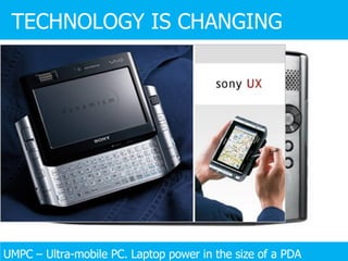 UMPC – Ultra-mobile PC. Laptop power in the size of a PDA TECHNOLOGY IS CHANGING 