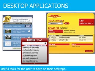 DESKTOP APPLICATIONS Useful tools for the user to have on their desktops… 