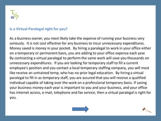 Is a Virtual Paralegal right for you? As a business owner, you most likely take the expense of running your business very ...