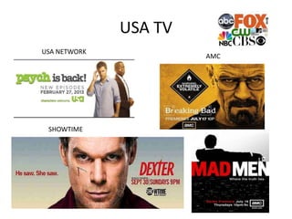 USA TV
USA NETWORK
SHOWTIME
AMC
 