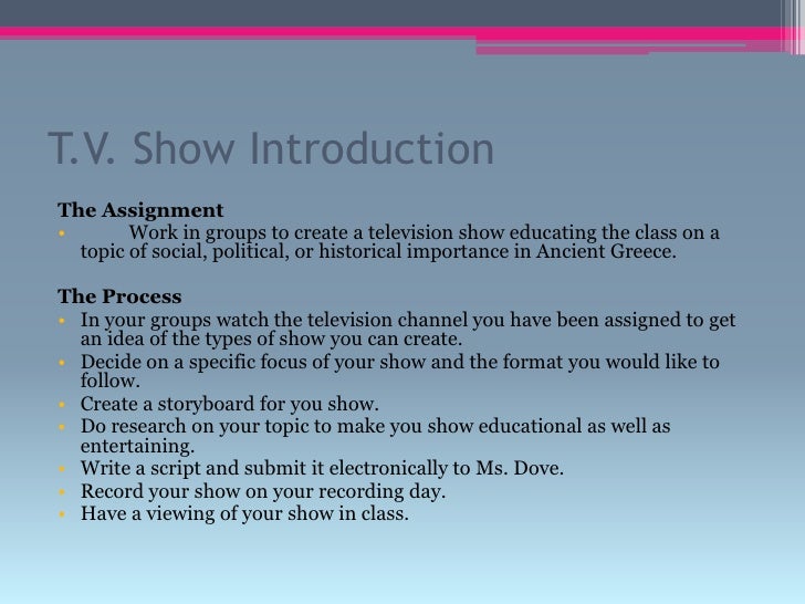 Tv show introduction