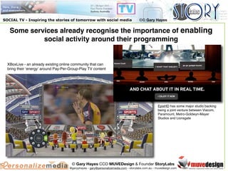 SOCIAL TV - Inspiring the stories of tomorrow with social media                       ©© Gary Hayes


   Some services alr...