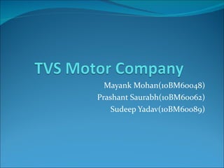 Mayank Mohan(10BM60048) Prashant Saurabh(10BM60062) Sudeep Yadav(10BM60089) 