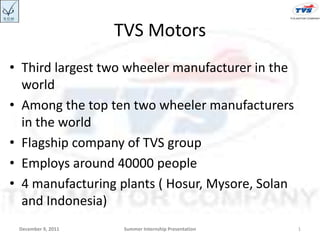 TVS Motors - ABC Costing Summer Internship