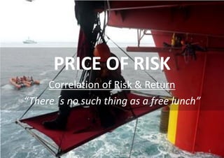 PRICE OF RISK
          Correlation of Risk & Return
     “There´s no such thing as a free lunch”



21/04/2011                                     6
 