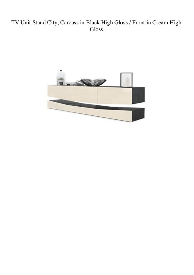 Tv Unit Stand City Carcass In Black High Gloss Front In Cream High