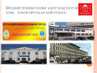 ШҮДНИЙ ТЕХНИКЧ НАРЫГ БЭЛТГЭХЭД ҮНЭТЭЙ 
ХУВЬ НЭМЭР ОРУУЛСАН БАЙГУУЛАГА: 
 