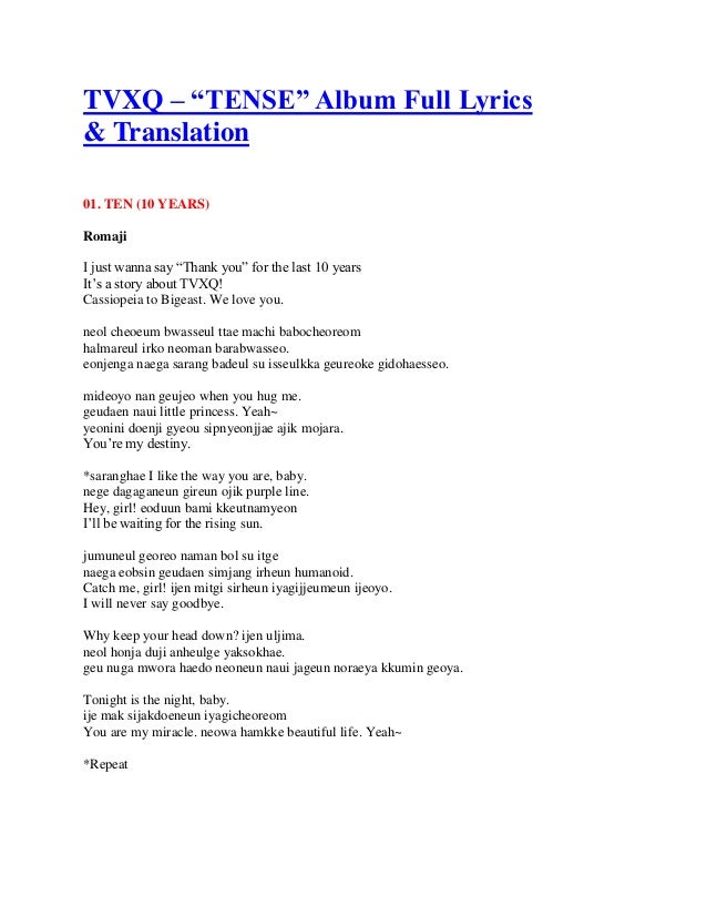 Tvxq Tense Album Full Lyrics Translation