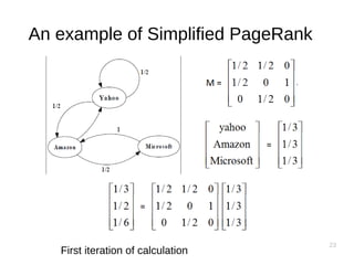 23
An example of Simplified PageRank
First iteration of calculation
 