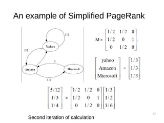 24
An example of Simplified PageRank
Second iteration of calculation
 