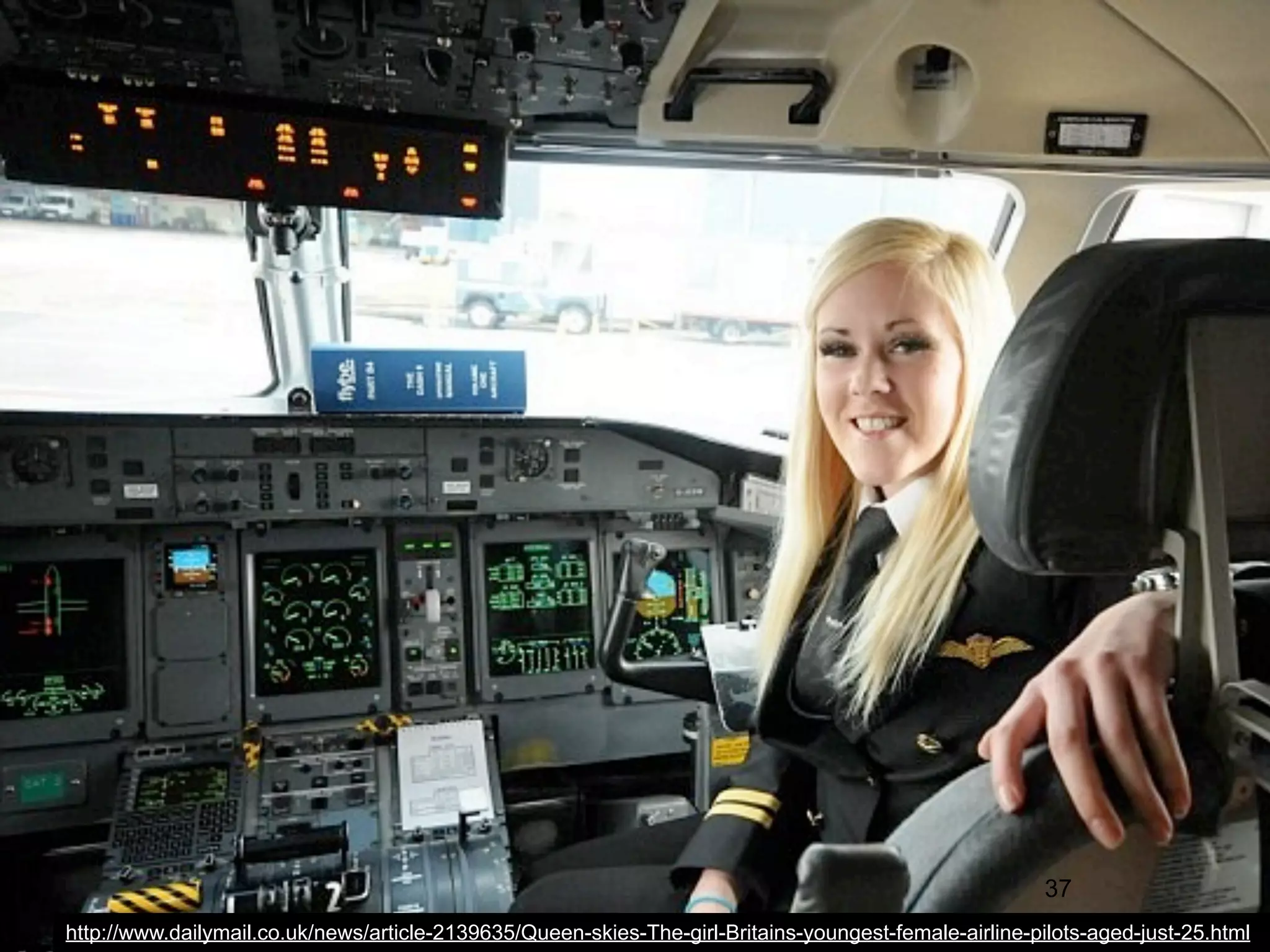 37
http://www.dailymail.co.uk/news/article-2139635/Queen-skies-The-girl-Britains-youngest-female-airline-pilots-aged-just-25.html
 