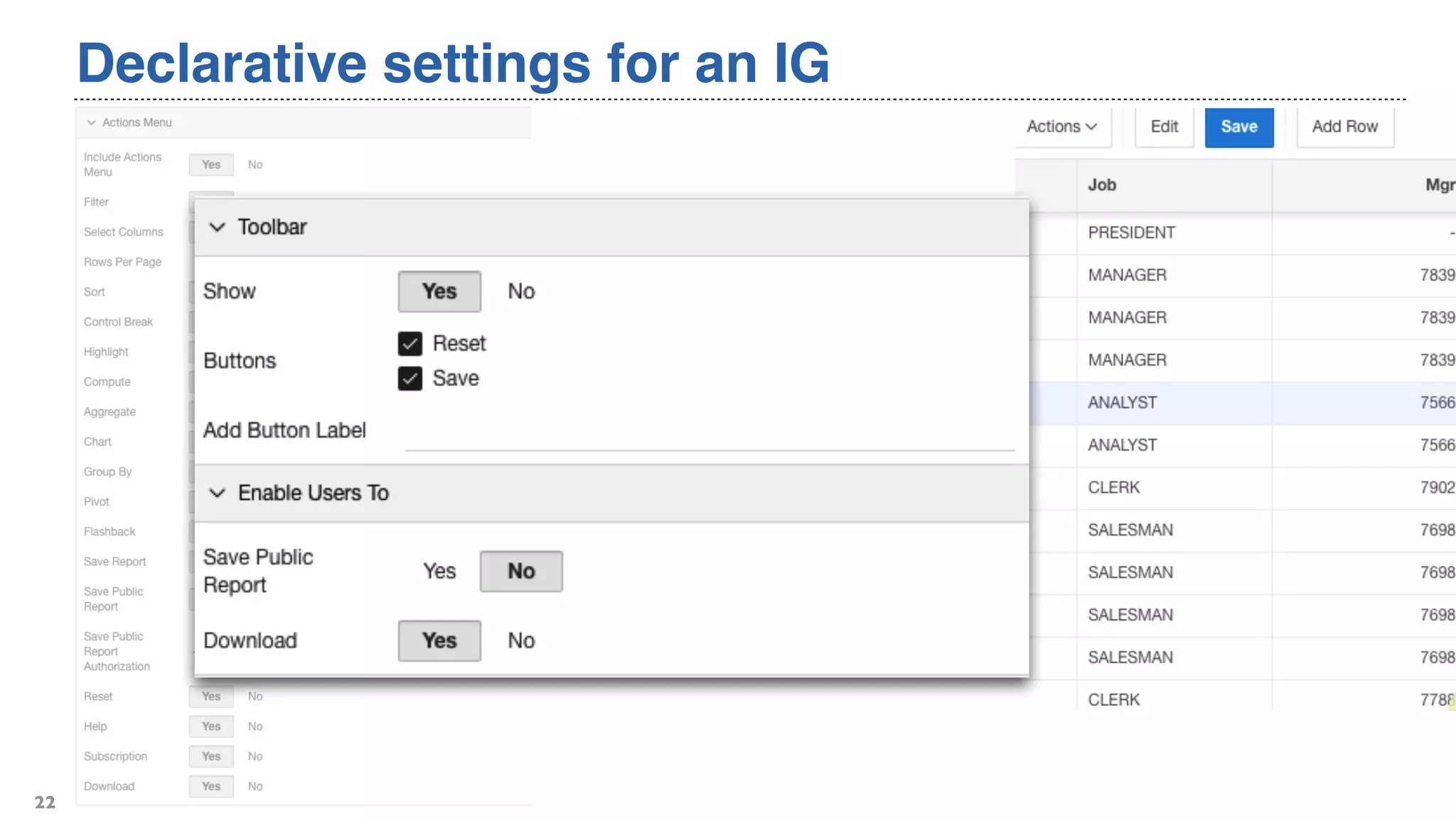 Declarative settings for an IG
22
 