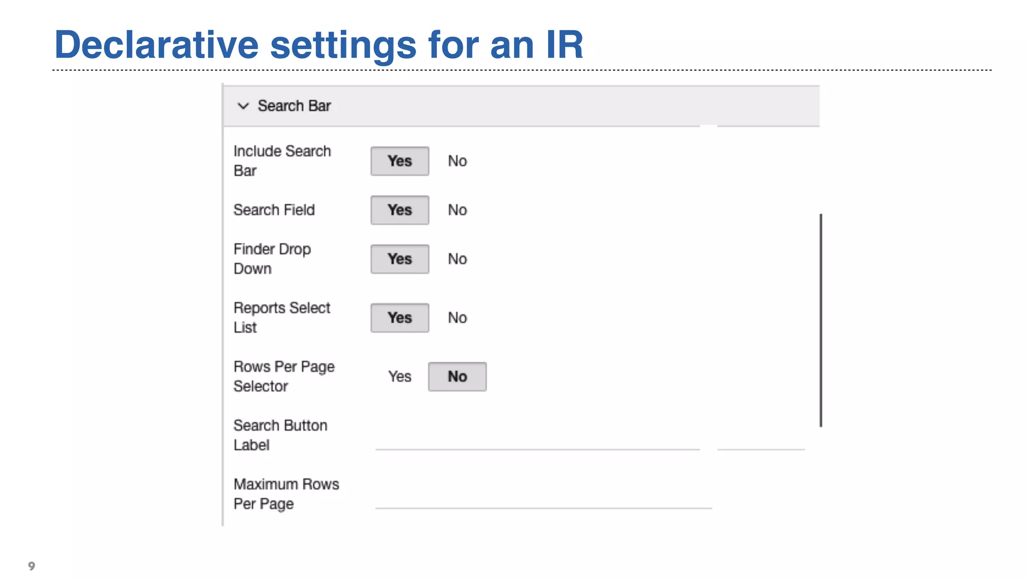 Declarative settings for an IR
9
 