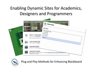 Enabling Dynamic Sites for Academics, Designers and Programmers Plug and Play Methods for Enhancing Blackboard 
