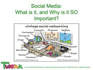 Social Media:
What is it, and Why is it SO
Important?
Social Media & Marketing • www.tweakdoorcounty.com • 920.256.0712 • @doortweaker
 