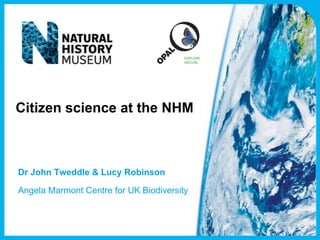 Citizen science at the NHM



Dr John Tweddle & Lucy Robinson

Angela Marmont Centre for UK Biodiversity
 