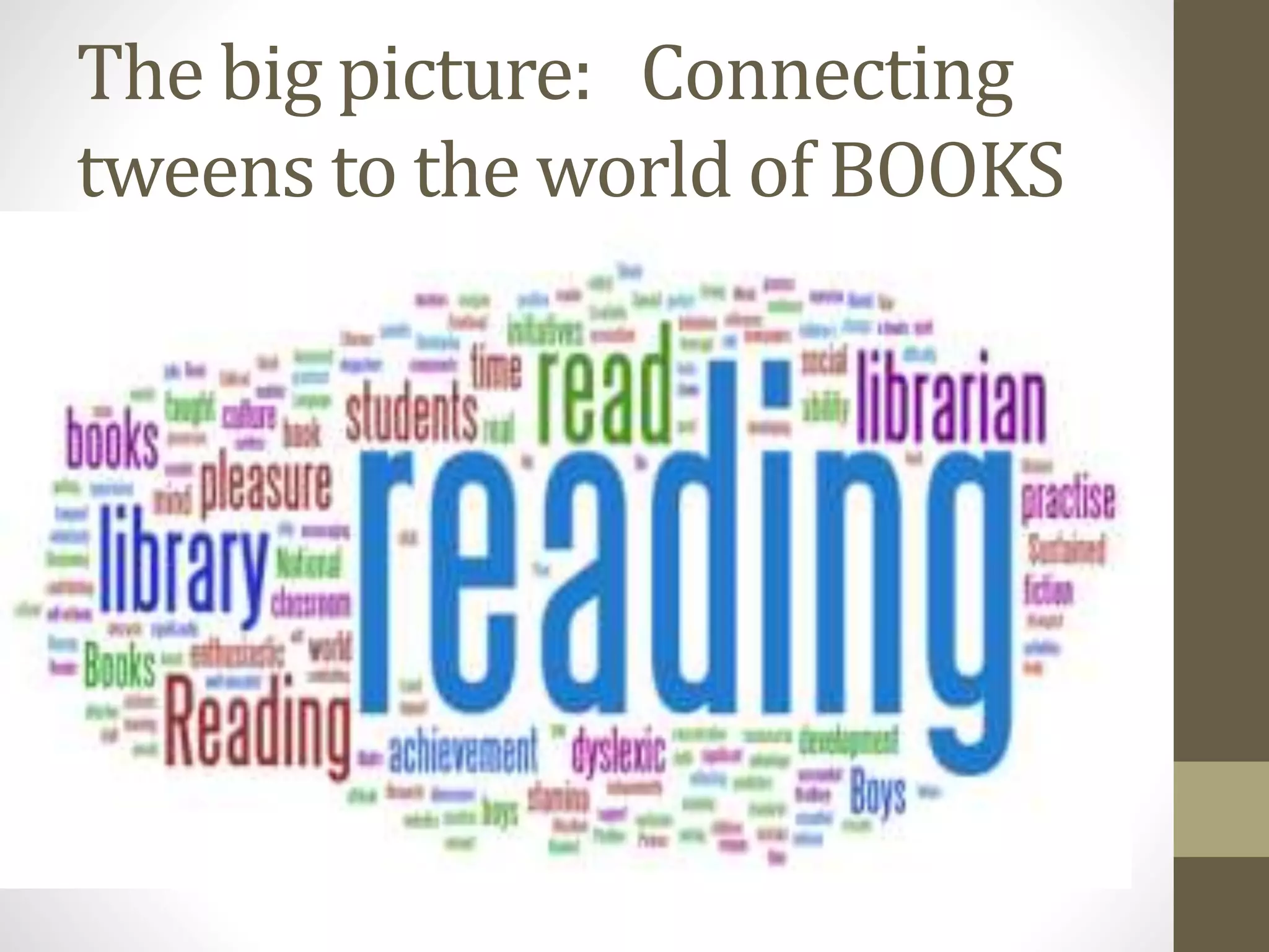 The big picture: Connecting
tweens to the world of BOOKS
 