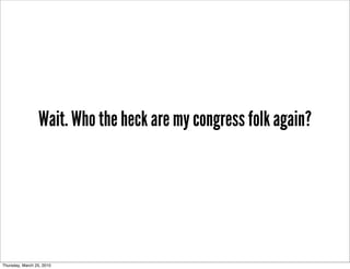 Wait. Who the heck are my congress folk again?




Thursday, March 25, 2010
 