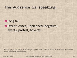 The Audience is speaking


      Long tail
      Except: crises, unplanned (negative)
      events, protest, boycott




 ...